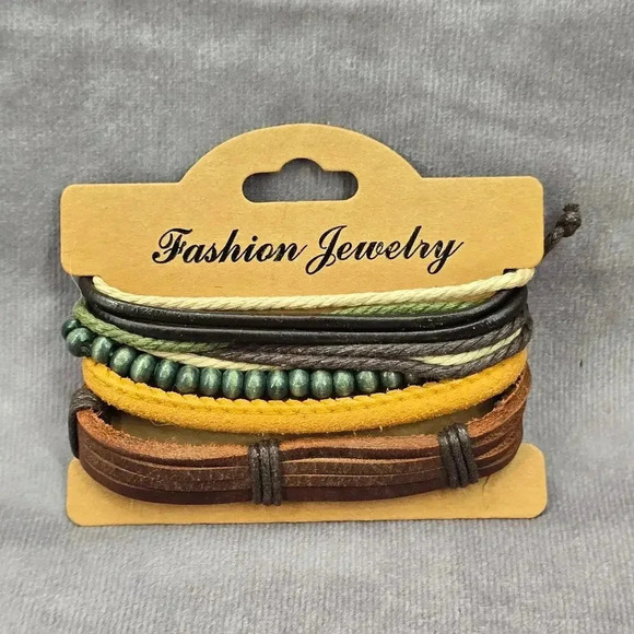 Faux Leather Adjustable Bead String Four Leather Fashion Jewelry Bracelets - Picture 1 of 2